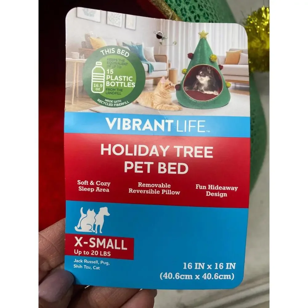 Vibrant Life Holiday Tree Pet Bed Soft and Cozy X-Small 16
